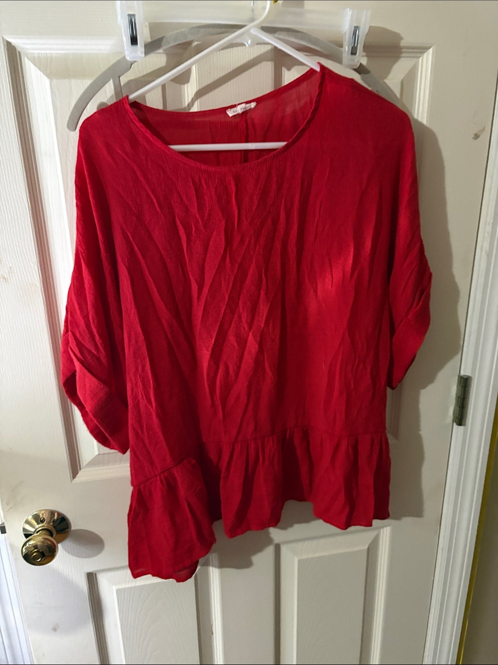 JODIFL Red Peplum Scoop Neck Tunic Top
